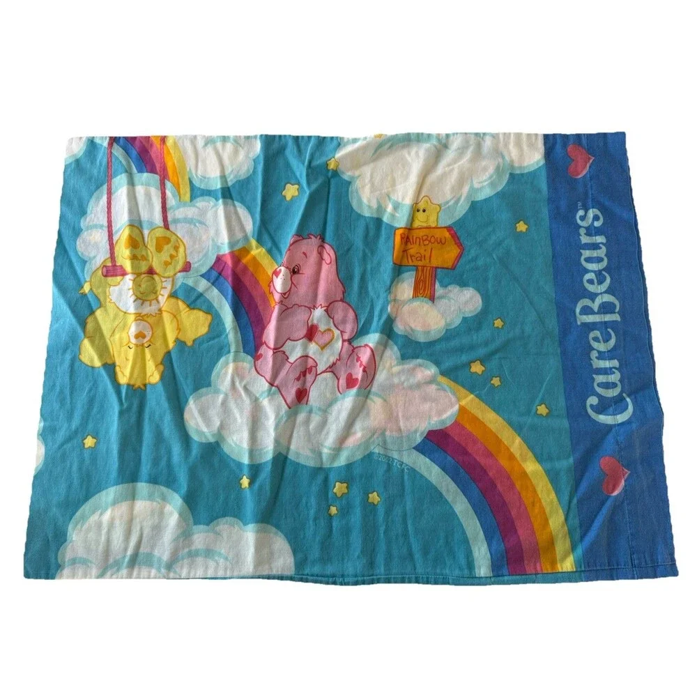 Care Bear Twin sheet set fitted flat pillowcase Used Heart sweet treats 2002 VTG